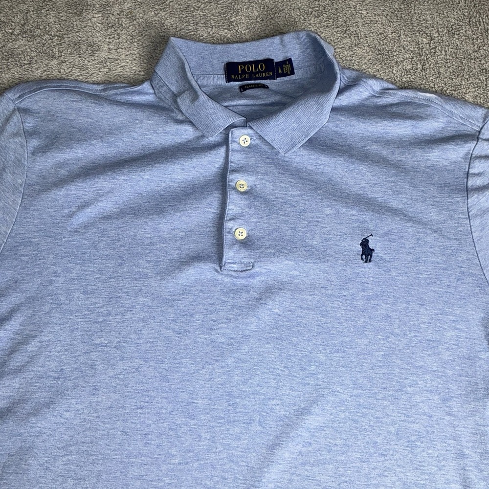 Polo Ralph Lauren Classic Fit Polo Shirt L Navy Blue Men 3 Button Placket Casual - Picture 3 of 7